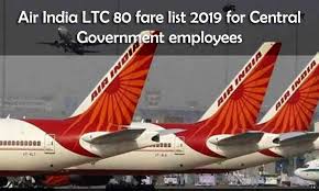 Air India Ltc 80 Fare List From November 2019 For Central