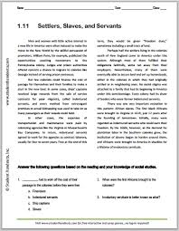 Settlers Slaves And Servants Free Printable American History Reading With Questi American History Classroom Social Studies Middle School Homeschool History