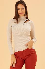Balikci Yaka Fermuarli Bej Triko Kazak Beige Knitting Jumper Bej Kazak Fermuarli Triko Bej Balikci Yaka