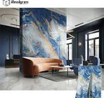 Realgres 900x2700 Sintered Stone Large Golden Line Glaze Polish Marbled  Slab Blue Porcelain Floor Wall Tile