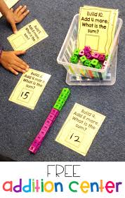 Susan Jones Teaching More Math Stations And An Addition Freebie Math Stations Kinder Math Math Classroom