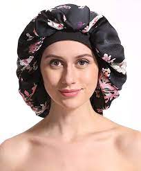 Satin Silk Bonnet Sleep Cap Printing Soft Extra Large Wide Band S Women Night Hat For Long Curly Natural Hair Silk Bonnet Natural Hair Styles Easy Curly Girl