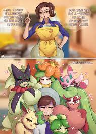 <3 1boy 2 panel comic 6+girls 7girls absurd res anthro apron  arthropod bedroom eyes big breasts blurry background blush breast on head  breasts brown eyes brown hair cleavage clothed