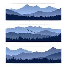 Vector Banners With Silhouettes Of Mountains And Forest Set Of Three Vector Lan Aff Mountains Forest Mountain Silhouette Stock Illustration Landscape