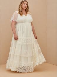 Ivory Lace A Line Boho Wedding Dress Simple Wedding Dress Casual Plus Size Wedding Gowns Casual Wedding Dress