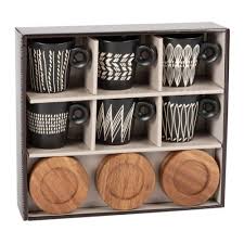 Coffret 6 Tasses En Gres Imprime Et Soucoupes En Bambou Nairobi Sur Maisons Du Monde Piochez
