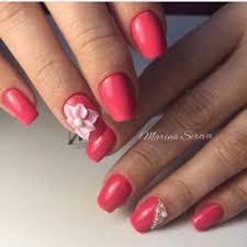 Coral nail polish with golden sparkle looks so nice on short nails! Ideas Of Coral Nails The Best Images Bestartnails Com