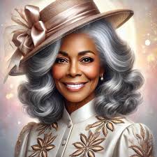 A dignified and elegant African American woman in her late 60s, radiating  wisdom and grace, smiling warmly. She has warm caramel skin with natural  aging lines that enhance her beauty. Her fully