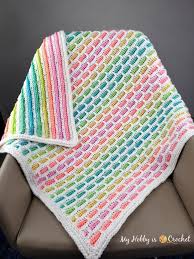 The pattern has a beautiful texture that looks 3d. My Hobby Is Crochet Unicorn Bricks Baby Blanket Free Crochet Pattern