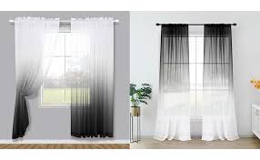 Jcpenney home parkwood damask sheer rod pocket single curtain panel. Amazon Com Black Living Room Curtains 63 Inch Length 2 Panels Set Rod Pocket Window Semi Sheer Drapes Ombre Patterned Design White And Black Pattern Curtains For Bedroom Kitchen Bathroom Kitchen Dining
