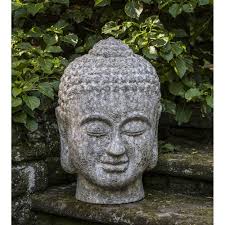 Photo about part of buddha statue carved in stone with hand holding the big bowl at wat phra that sri jomtong temple in chiang mai province. Large Angkor Buddha Head Outdoor Zen Statue Kinsey Garden Decor
