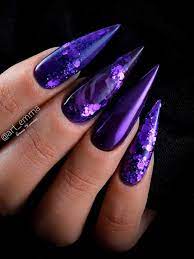 The Best Chrome Nail Ideas To Copy Stylish Belles Purple Acrylic Nails Purple Glitter Nails Dark Purple Nails