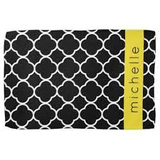 Black And White Paper Hand Towels Your Name Quatrefoil Tiles Black White Yellow Hand Towel Black And White Gifts Unique Special B W Yellow Placemats Yellow Hand Towels Yellow Tissue Paper