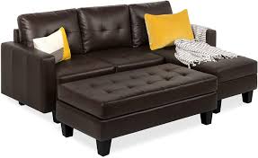Your coffee table should not extend beyond your sofa. Amazon Com Best Choice Products Tufted Faux Leather 3 Seat L Shape Sectional Sofa Couch Set W Chaise Lounge Ottoman Coffee Table Bench Brown Furniture Decor