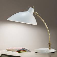 On/off button at the base of the lamp. Mid Century Modern Desk Lamp Brass White Peggy By Adesso Home Lighting 3168 02 Destination Lighting