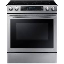 Samsung 5 8 Cu Ft Slide In Electric Range With Self Cleaning Dual Convection Oven In Stainless Steel Slide In Range Samsung Electric Range Electric Range