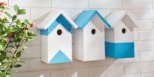 Advertisement step 12 line the top edges of all the walls with wood glue and place one of the octagon pieces on top of the bird house for the roof. Painted Wooden Bird Houses Tesa