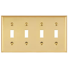 4 Gang Metal Toggle Switch Wall Plate Polished Brass Topgreener