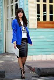 Black And Blue Outfits Style Watch How Fashion Bloggers Wear The Pencil Skirt This Spring Blue Blazer Outfit Blazer Outfits For Women Blue Skirt Outfits