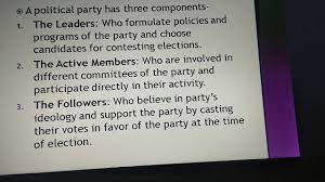 3 components of political parties party as government, party as organization, and party as electorate. Class X Chapter 6 Political Party Meaning Components And Functions Youtube