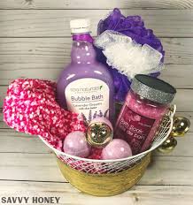 Pink & purple spa gift. 5 Crazy Cheap Christmas Gift Baskets From The Dollar Store Under 10