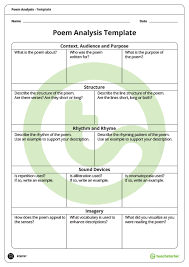 Poetry Analysis Template Teaching Resource Teach Starter Poetry Middle School Poetry Analysis Teaching Literature