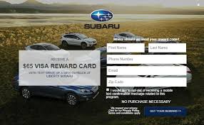 We did not find results for: Subaru Outback Test Drive Bonus Get 65 Visa Gift Card