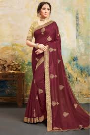 White and black colour middy. Poly Silk Designer Saree In Maroon Colour
