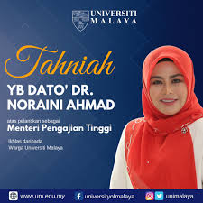 Jun 16, 2021 · higher education minister noraini ahmad took universiti malaya to task for barring an unvaccinated student from taking her examination. Universiti Malaya On Twitter Universiti Malaya Wishes The Warmest Congratulations To The Hon Dato Dr Noraini Ahmad On Her Appointment As Malaysia S Minister Of Higher Education May Your Leadership Brings Further Excellence
