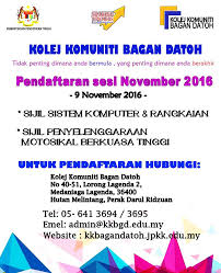 Oleh itu, kolej komuniti bagan datoh yang akan menawarkan program sijil ini boleh membuat persediaan rapi sebelum pelaksanaan program tersebut (i). Bagan Datuk Anda Minat Bidang Perkomputeran Atau Facebook
