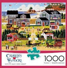 Jigsaw puzzles around 1000 puzzle pieces are great to put together with a little help from friends and family, or test your skills all on your own! Charles Wysocki Westcott S Black Cherry Harbor 1000 Piece Jigsaw Puzzle Charleswysocki Buffalogames Iamapuzzler Buffalo Games Jigsaw Puzzles Black Cherry