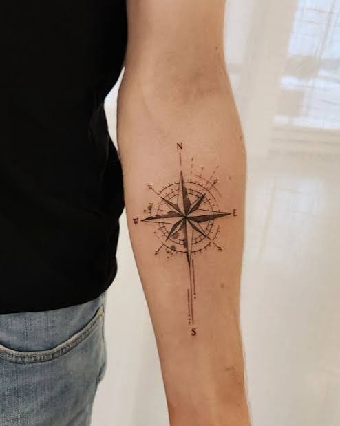 Fineline Compass Tattoo on the Forearm - Subtle Navigation, Delicate Guide