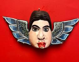 Máscara mexicana antigua de madera policromada de 14 x 7” de alto: gran  imaginería y en muy buenas condiciones