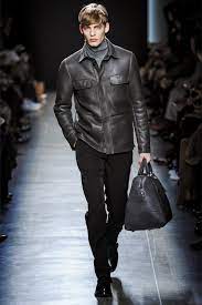 Bottega Veneta In Millan Fw 2014 Matching Leather Jacket And Leather Bag In Black Mens Leather Clothing Menswear Fashion Week