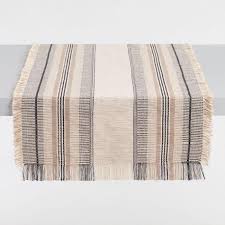 Our Long Cotton Jute Runner In Hues Of Tan And Black Has An Attractive Woven Stripe Design That Provides Modern Table Linens Dining Table Runners Table Linens