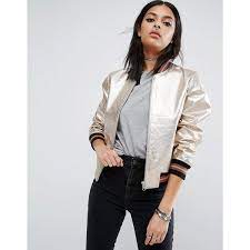 Asos Leather Bomber Jacket In Metallic 79 Liked On Polyvore Featuring Outerwear Jackets G Bomber Jacket Women Bomber Jacket Outfit Leather Bomber Jacket