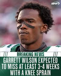 Per ESPN's Rich Cimini, Garrett Wilson is expected to miss at least the  next 3-4 weeks with a knee sprain Cimini reports that Wilson does not need  surgery