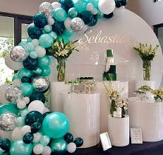 A breakfast at tiffany's bridal shower is ideal for a morning or brunch shower. Amazon Com Oopat Tiffany And Dark Teal Balloon Garland Arch Kit For Boys 1st Birthday Christening Baby Shower Bridal Shower Birthday Wedding Balloon Wall Party Backdrop Decoration Toys Games