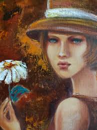 Girl With Flower// 50x50 Oil Painting, Abstract Modern Art, Face Portrait  Expressionism, Custom Gift Unique Home Decor