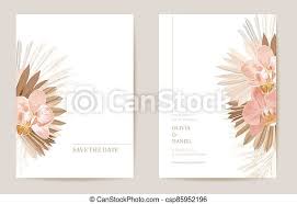Dried flowers aren't the only botanicals that make great additions to rustic invitations. Wedding Invitation Dried Tropical Palm Leaves Orchid Flowers Card Dry Pampas Grass Watercolor Minimal Template Vector Canstock
