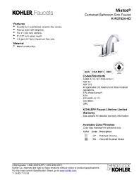 Plumbing supply fittings standard edition and issue date: K R37024 4d Kohler Pdf Catalogs Documentation Brochures