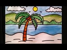 Easy Palm Tree Scenary Drawing For Kids Simplest Way To Draw A Coconut Tree Scenery Drawing For Kids Coconut Tree Drawing Palm Tree Drawing