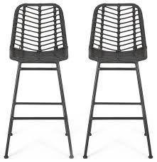 Types of wicker stools and breakfast bars. Jessie Outdoor Wicker Barstools Set Of 2 Tropical Outdoor Bar Stools And Counter Stools By Gdfstudio 309981 Houzz