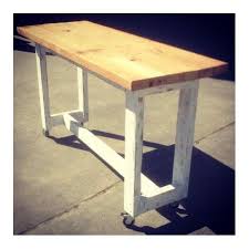 Industrial Recycled Retro High Bench Table In White Timber With Wheels Wall Decor Living Room Rustic Kitchen Table Bench Rustic Kitchen Island