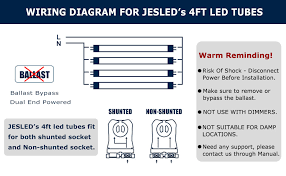 Tube light wiring connection with diagram (electrical choke), (electronic choke) & (led) in hindi. Jesled T8 4ft Led Tube Light Bulbs 24w 5000k Daylight 3000lm 4 Foot T12 Led Replacement For Flourescent Tubes Ballast Bypass Dual End Powered Frosted Garage Warehouse Shop Lights 12 Pack Amazon Com