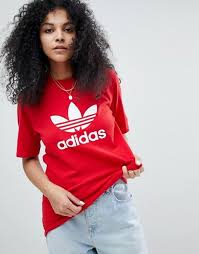 Black And Red Adidas T Shirt Adidas Originals Adidas Originals Adicolor Trefoil Oversized T Shirt In Red Adidas Shirt Women Ladies Tee Shirts Fashion