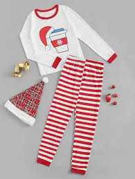 Christmas is coming—what are you going to wear?! Christmas Hat Print Striped Pajama Set Striped Pyjamas Hat Print Pajama Set