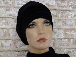 Christmas Velour Textured Black Hat for Hair Loss (frankie)