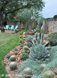 Landscaping design plans for small yards follow the same principles as for large properties, and often their size limitations offer unexpected aesthetic opportunities. Matt Shreves S Garden Near Lake Travis Near Austin Tx A Succulent And Cactus Wonderla Succulent Landscape Design Rock Garden Landscaping Backyard Landscaping