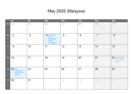 Kalender nasional tahun 2020 masehi ini dilengkapi dengan penanggalan jawa dan islam. Kalender Mac 2020